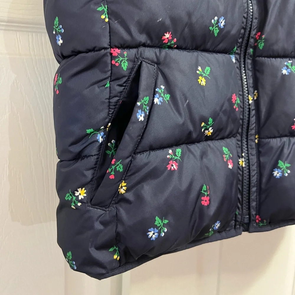 Gap Kids Navy Floral Puffer Sherpa Lined Girls Vest